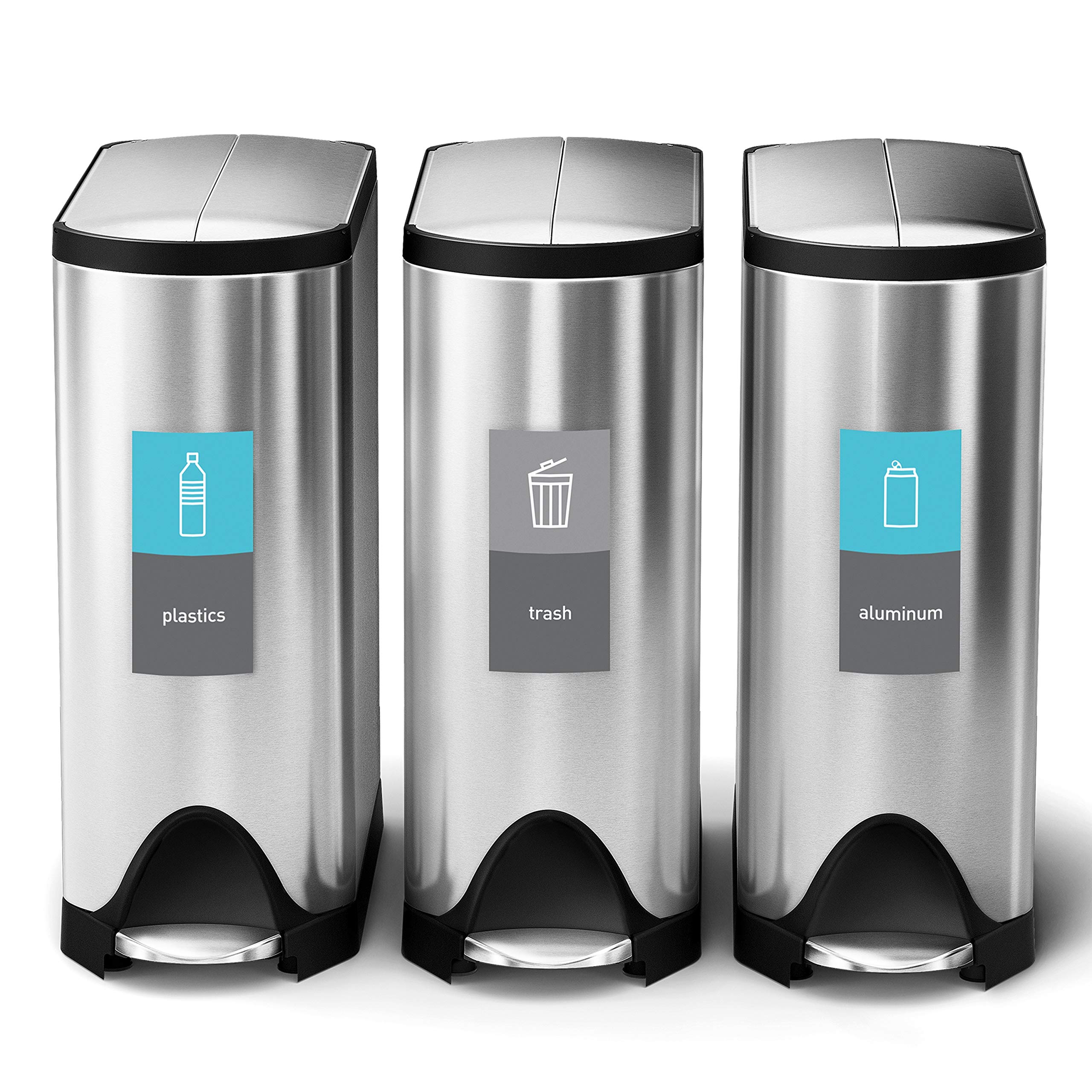 Simplehuman 40 Liter / 10.6 Gallon Dual Compartment Butterfly Lid Kitchen Recycling Step Trash Can, Brushed Stainless Steel